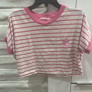 🚫🚫SOLD🚫🚫 80s 90s Energie pink white striped embroidered crest logo crop top